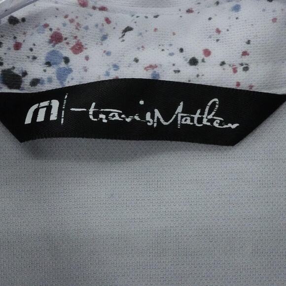 Travis Mathew Shirt Men Large White Polo Splatter Pocket Golf Performance Preppy - Picture 3 of 16